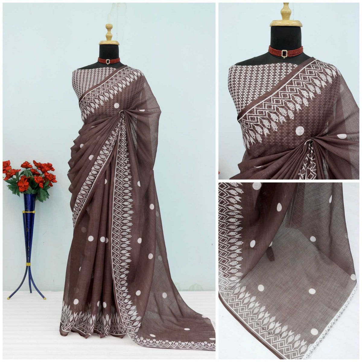 Uniform Cotton Printed Saree