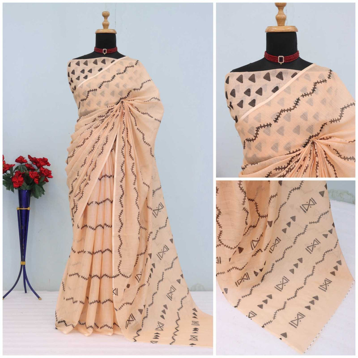 Uniform Cotton Printed Saree