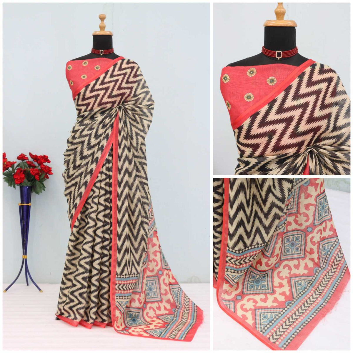 Uniform Cotton Printed Saree