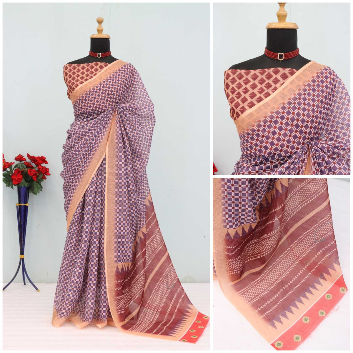 Uniform Cotton Printed Saree