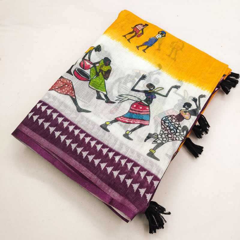 Wine Cotton Designer Saree