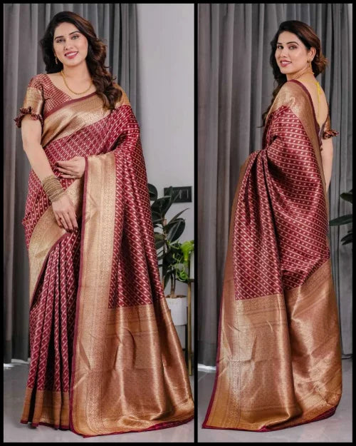 Banarasi Soft Silk Designer Saree in Brown