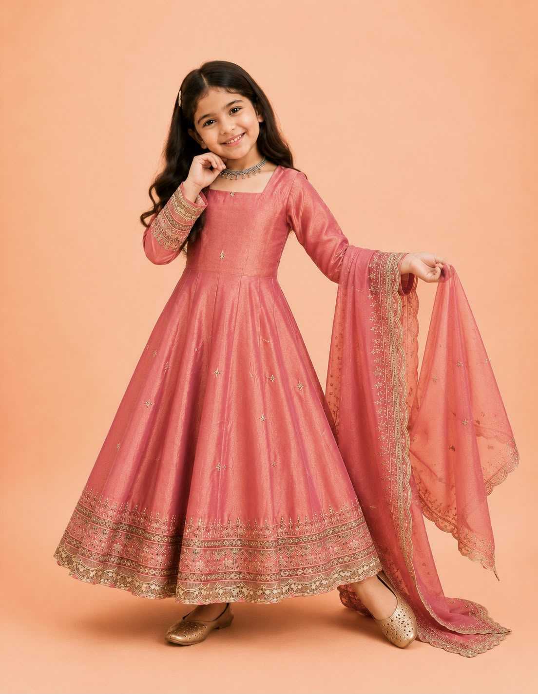 Fendy Kids Gown in Peach
