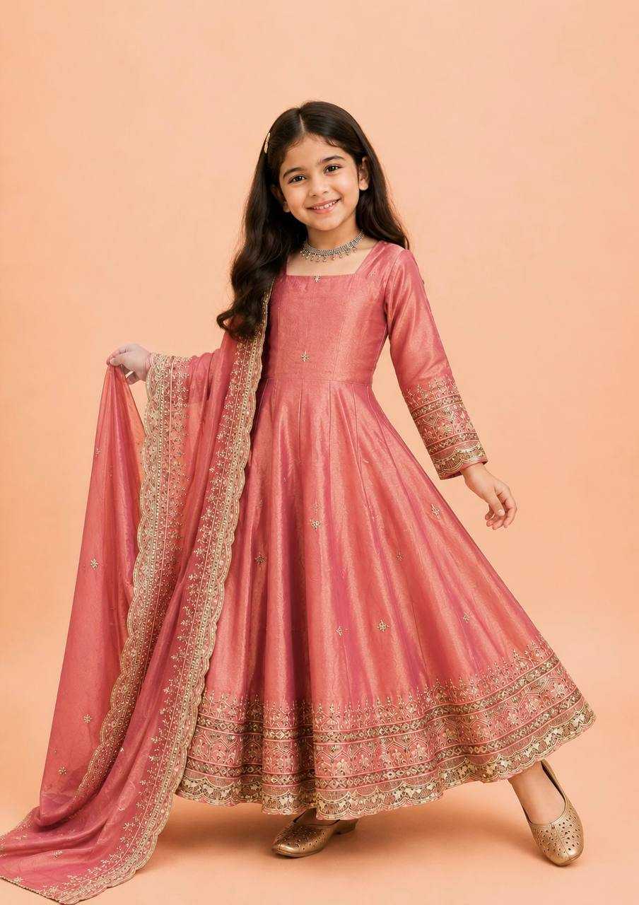 Heavy Silk Kids Gown in Peach