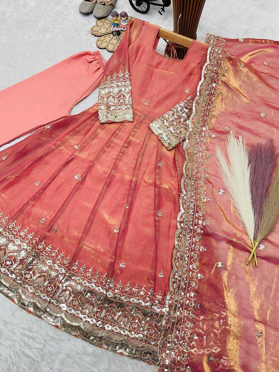 Heavy Silk Kids Gown in Peach