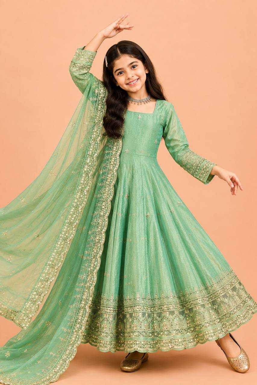 Heavy Silk Kids Gown in Peach