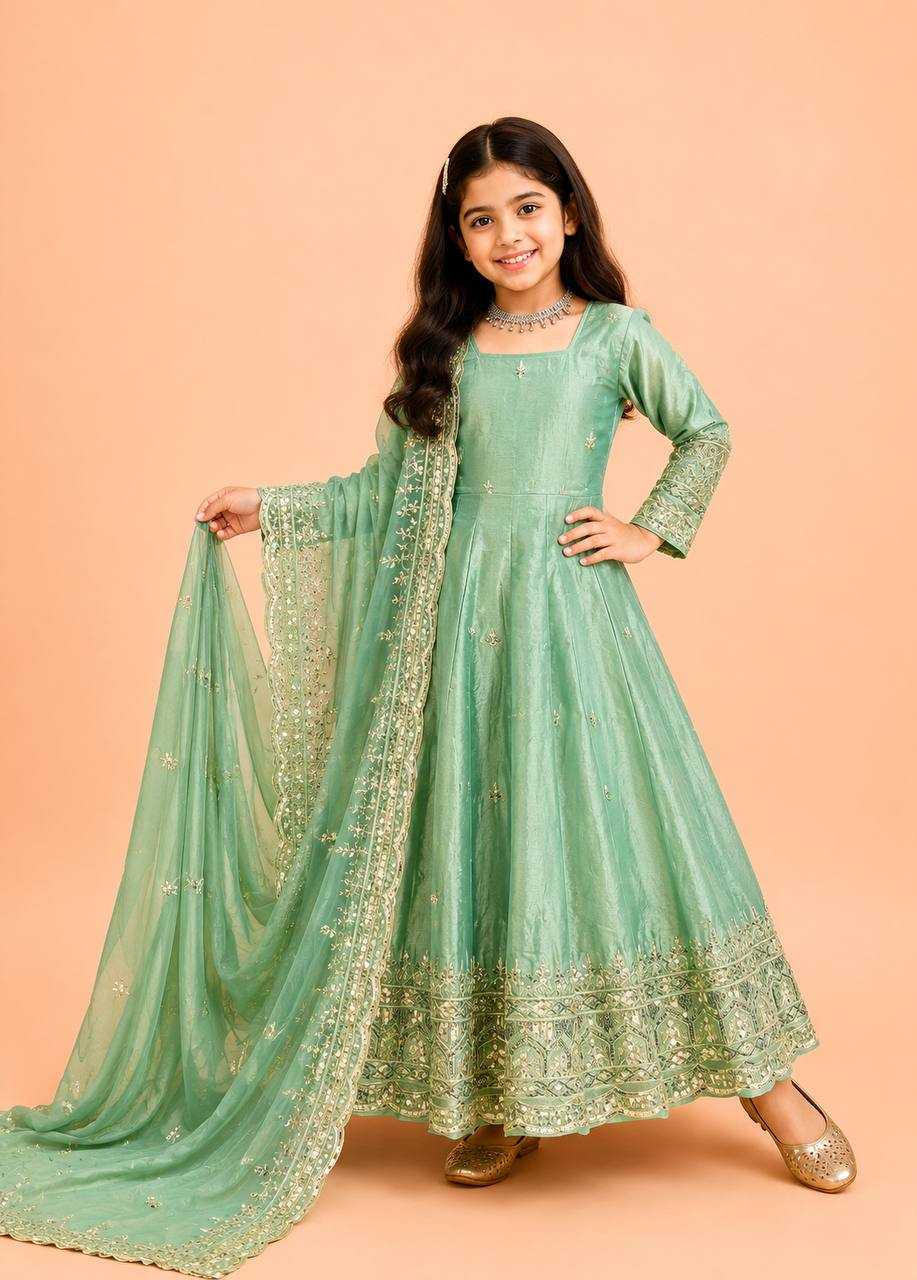 Heavy Silk Kids Gown in Peach