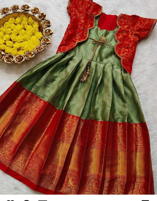 Brinda Lichi Silk Kids Gown