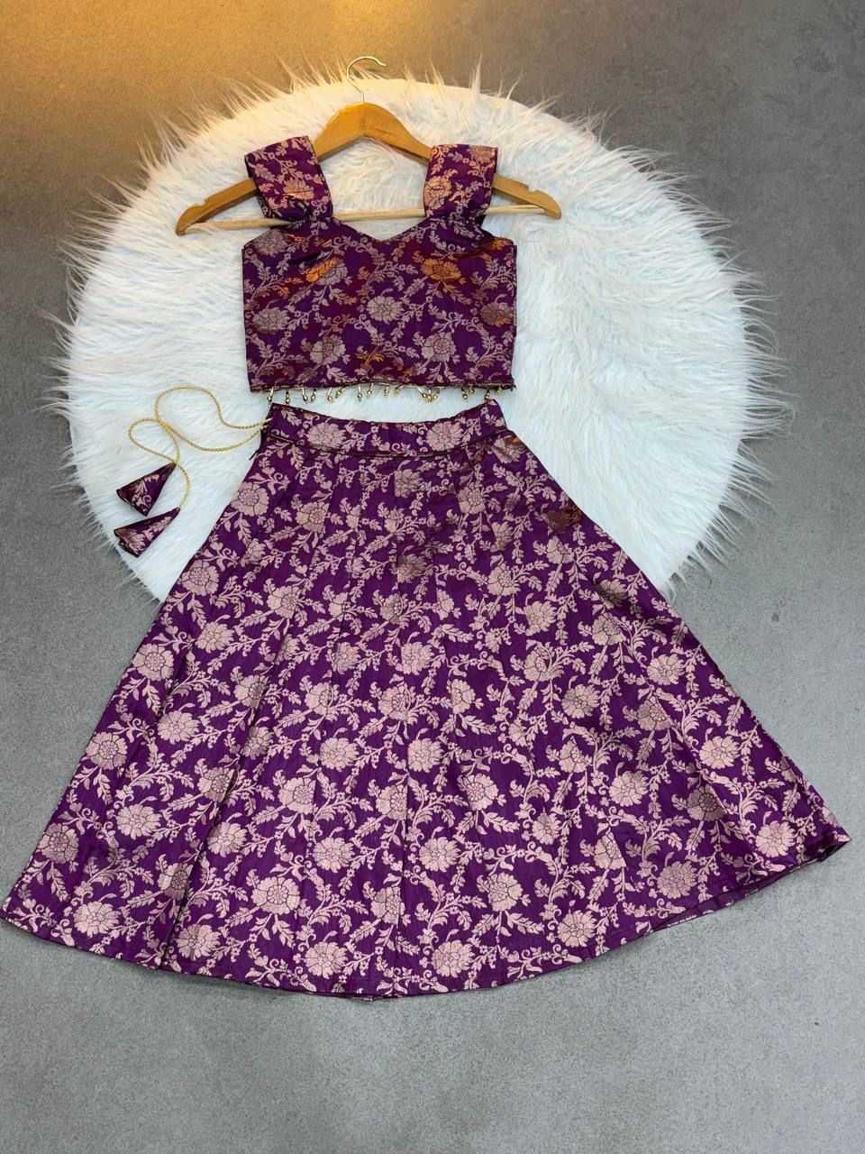Mahika Banarasi Soft Silk Kids Lehenga