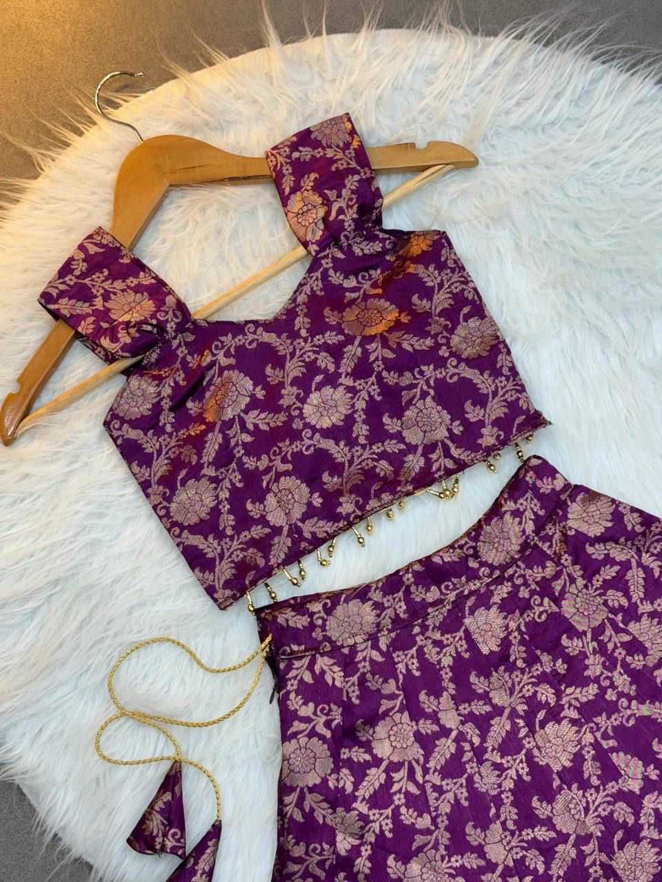 Mahika Banarasi Soft Silk Kids Lehenga
