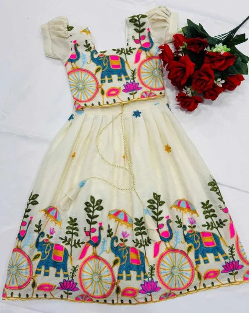Teertha Soft Cotton Silk Kids Lehenga
