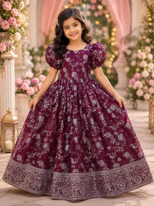 Tishya Crepe Silk Kids Gown