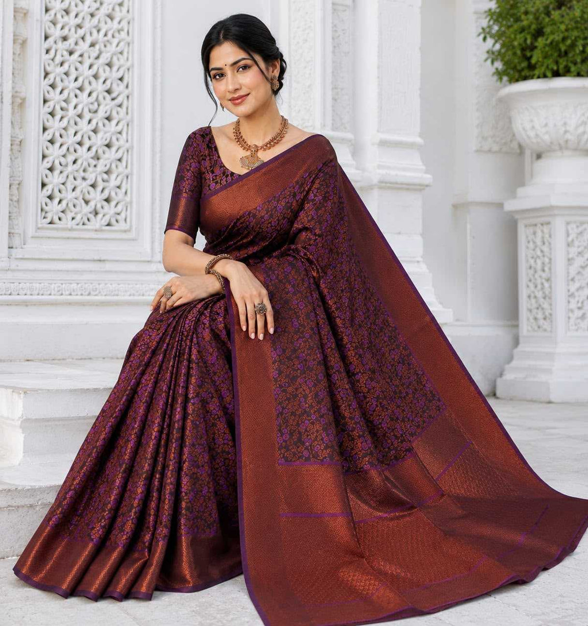 Satin Silk Designer Saree in Copper