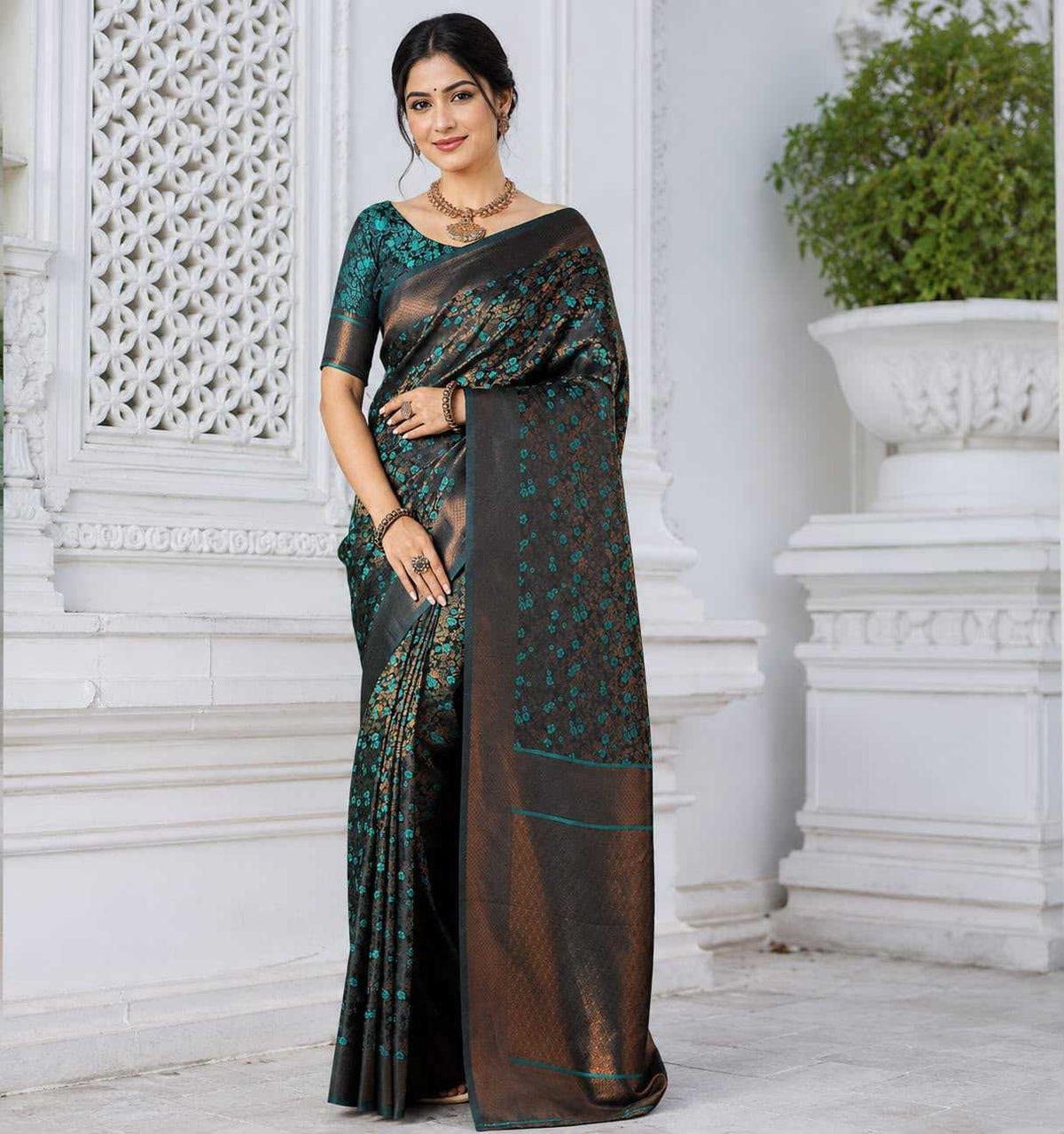 Satin Silk Designer Saree in Copper