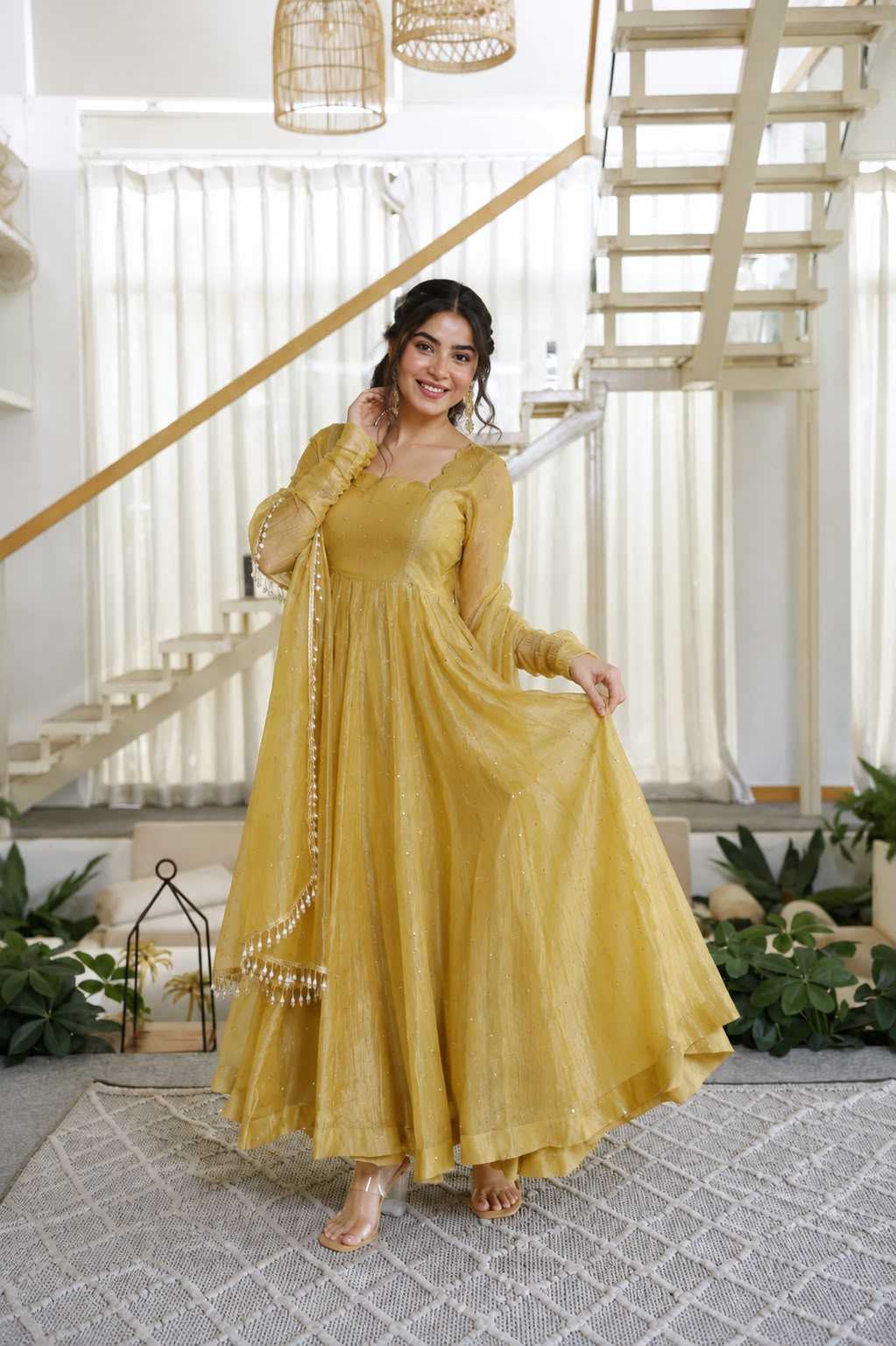 Silk Fancy Gown in Yellow