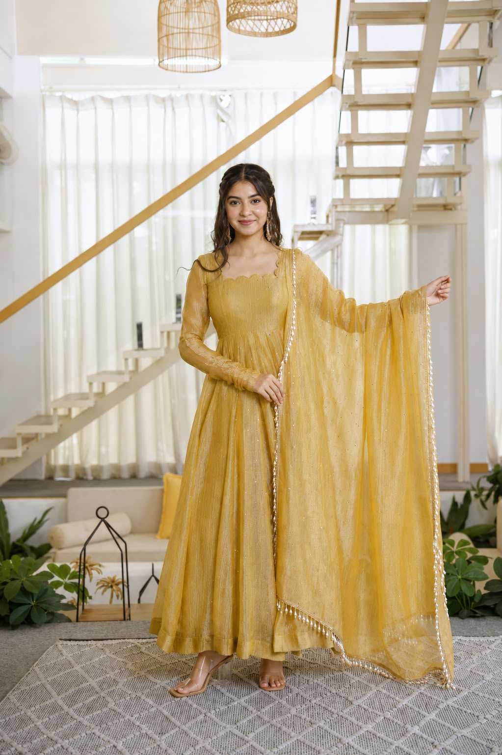 Silk Fancy Gown in Yellow
