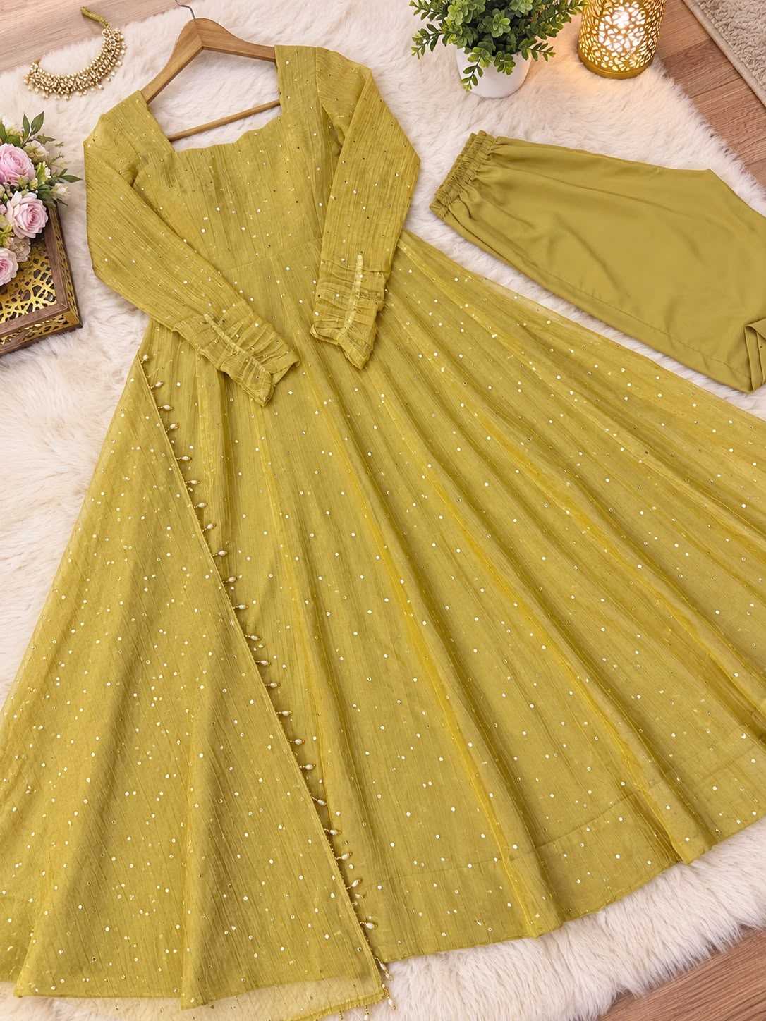 Silk Fancy Gown in Yellow