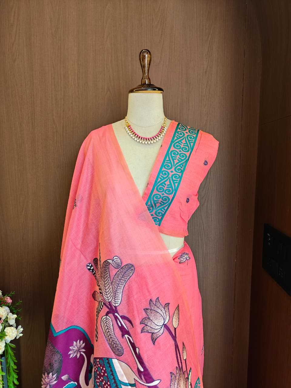 Soft Cotton Designer Saree in Mint Green