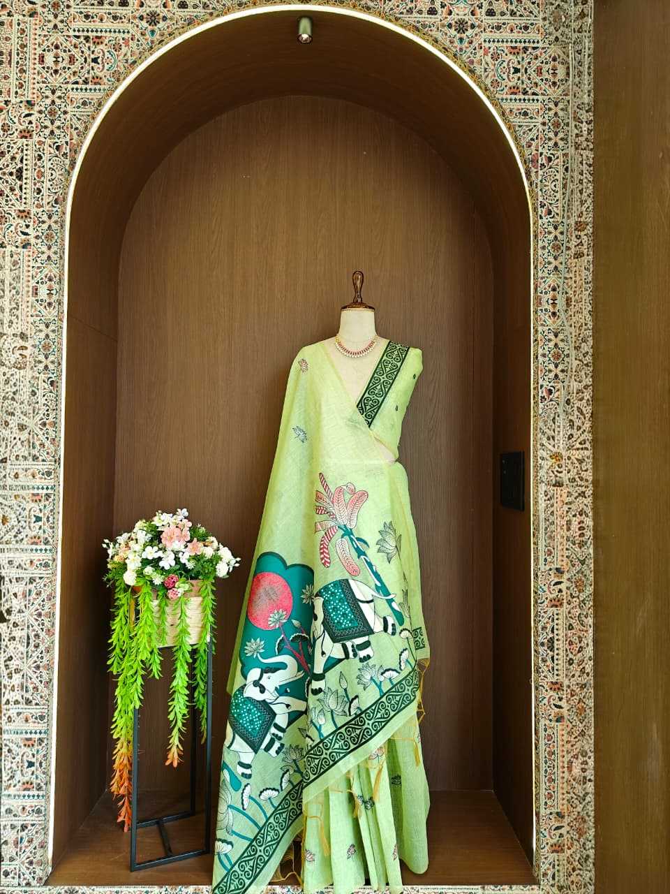 Soft Cotton Designer Saree in Mint Green