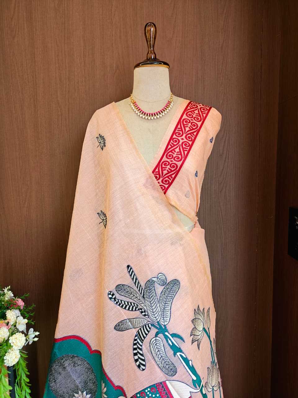 Soft Cotton Designer Saree in Mint Green