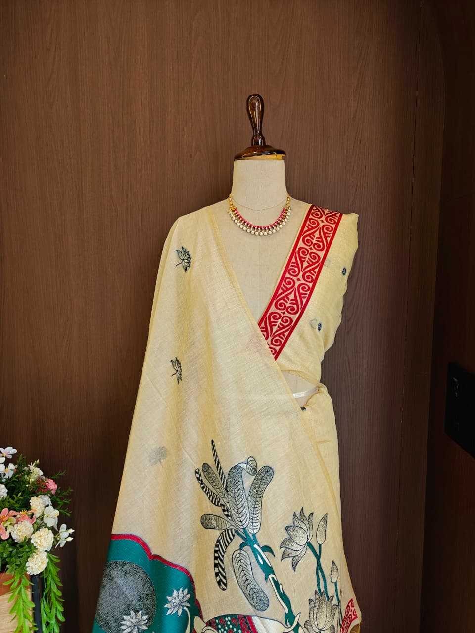 Soft Cotton Designer Saree in Mint Green