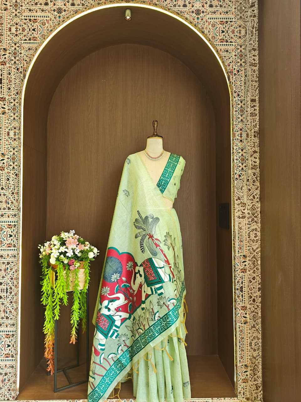 Soft Cotton Designer Saree in Mint Green