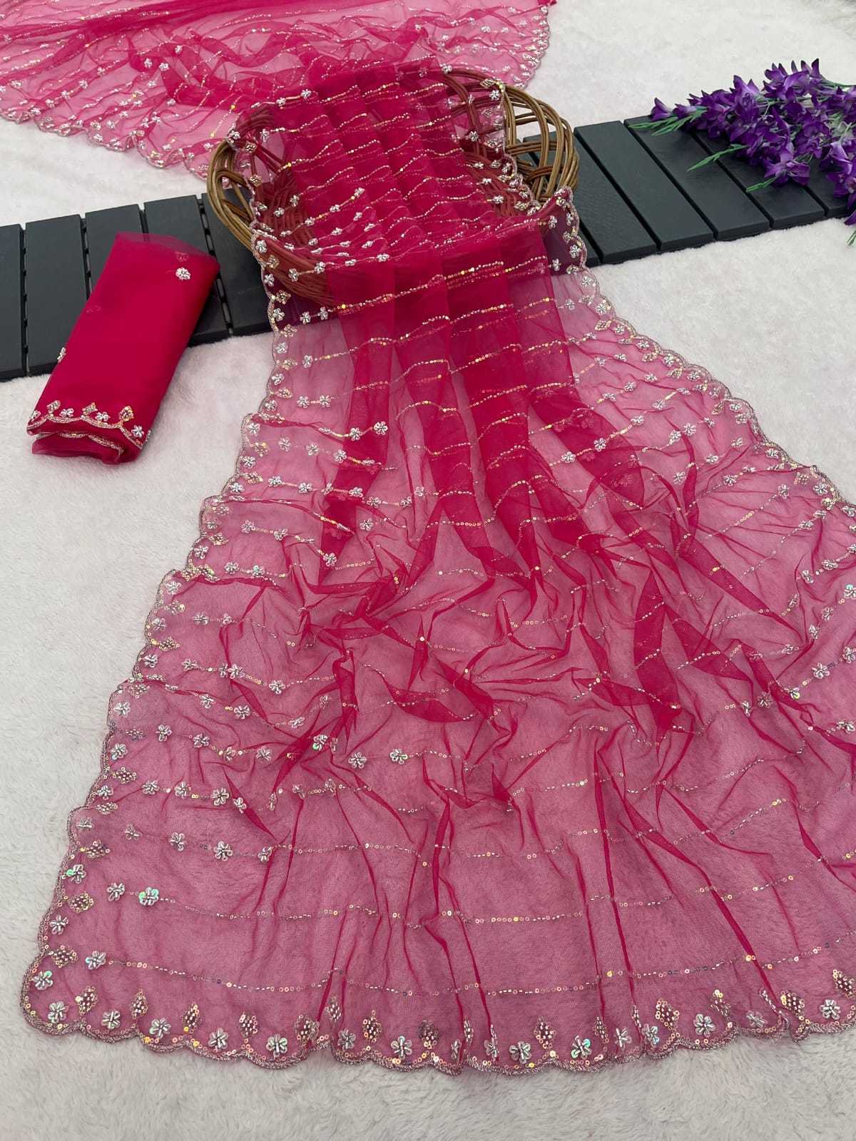Soft Net Designer Saree in Red