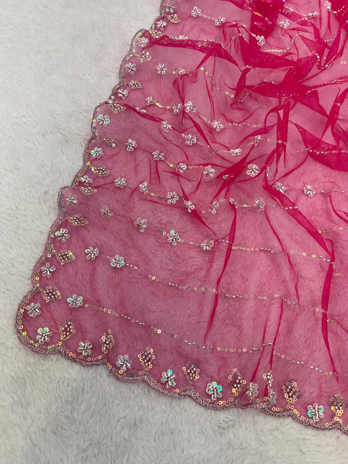 Soft Net Designer Saree in Red