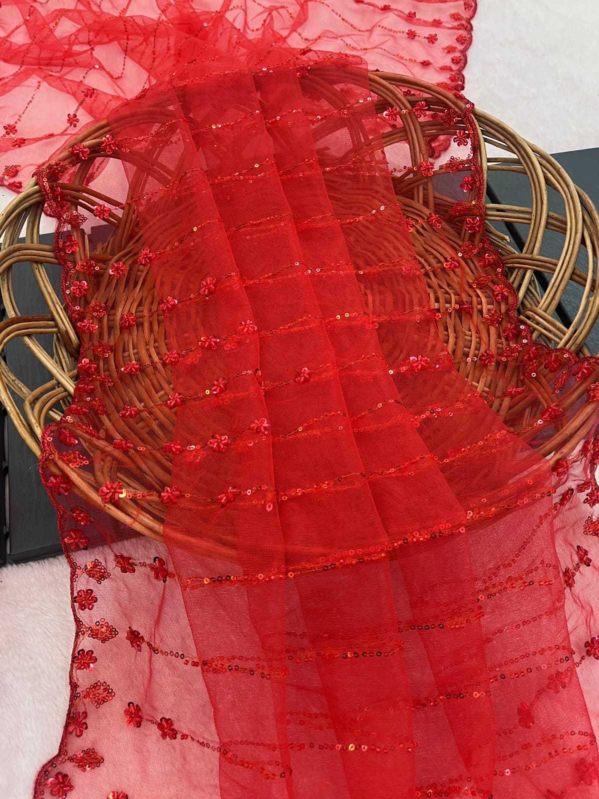 Soft Net Designer Saree in Red