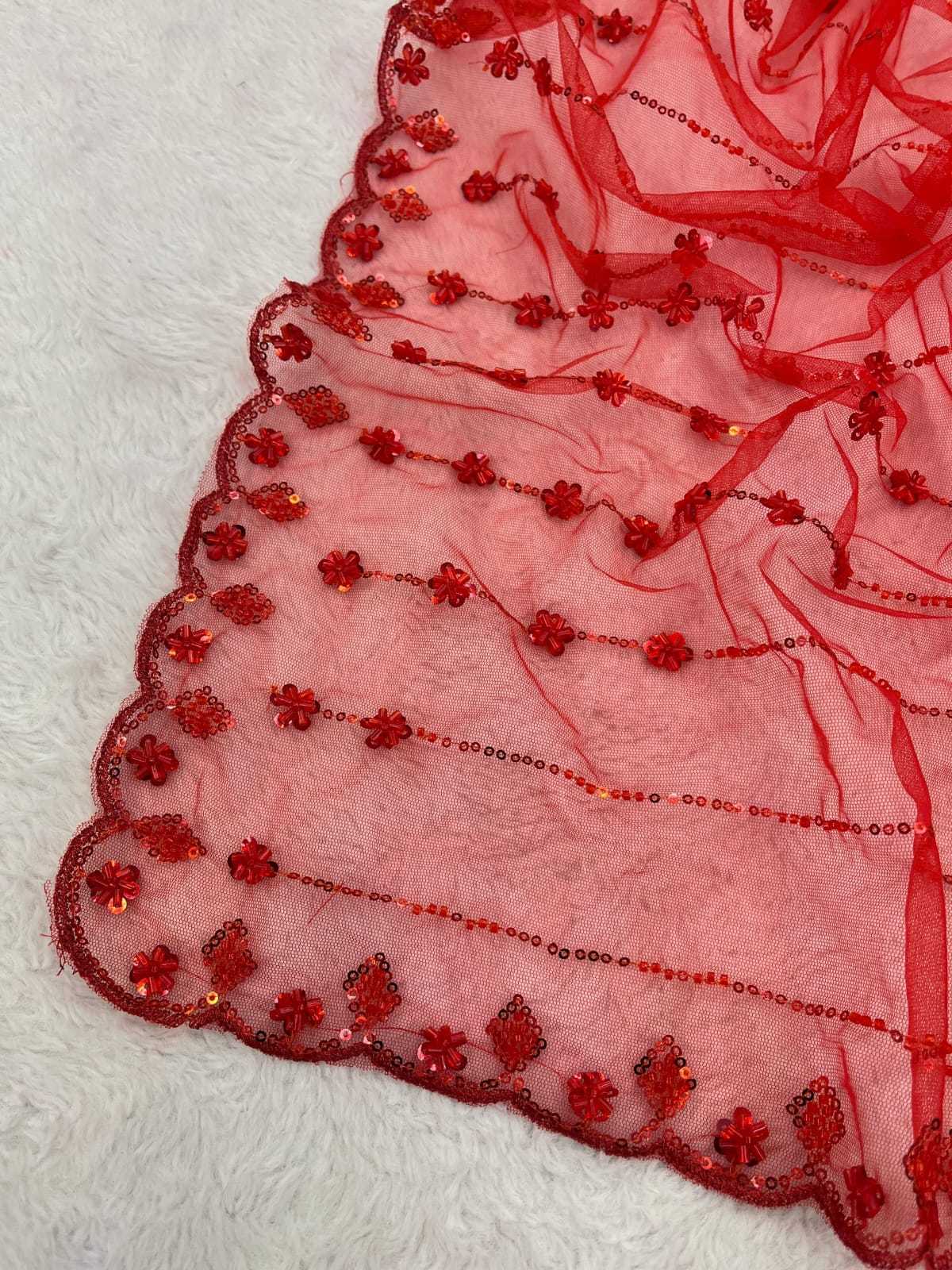 Soft Net Designer Saree in Red