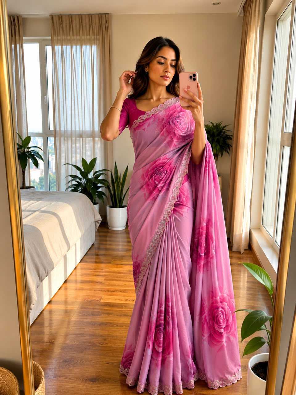 Soft Silk Designer Saree in Pink