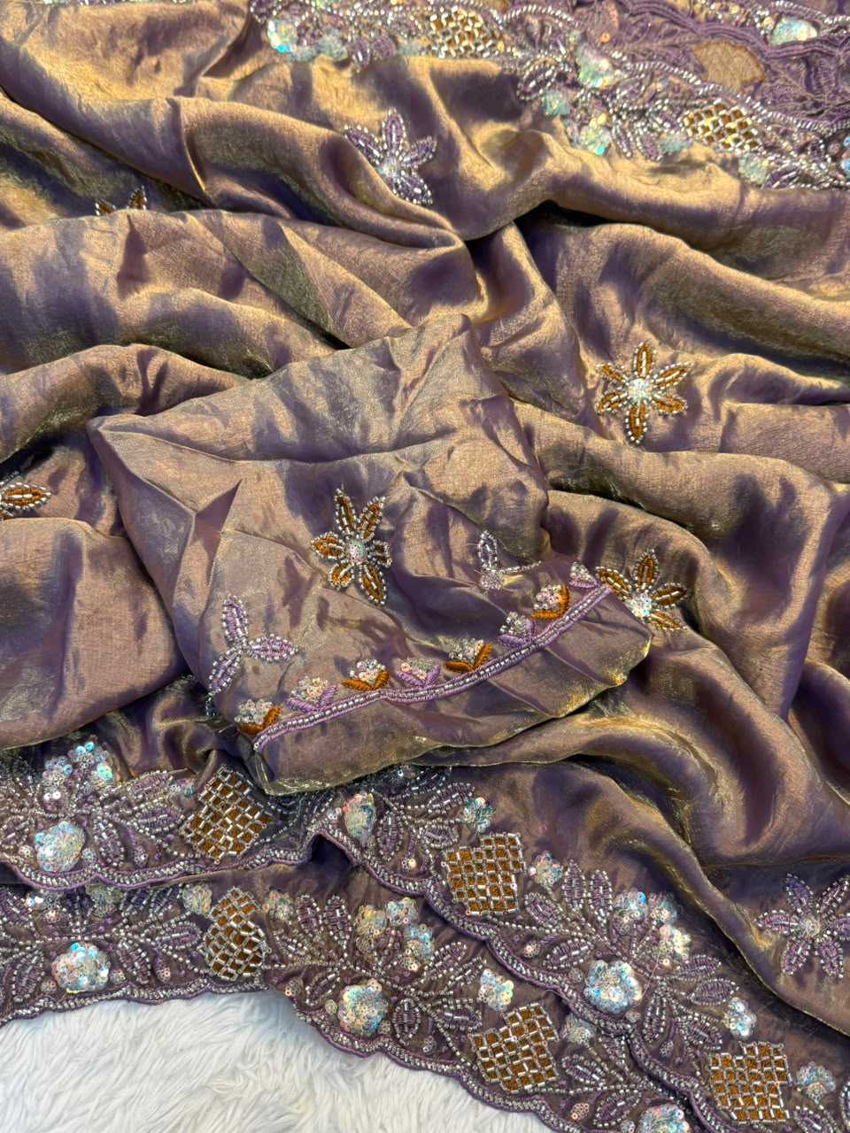 Space Silk Soft Saree in Beige