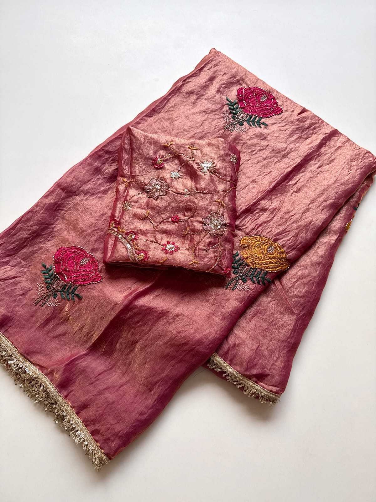 Space Silk Soft Saree in Rust