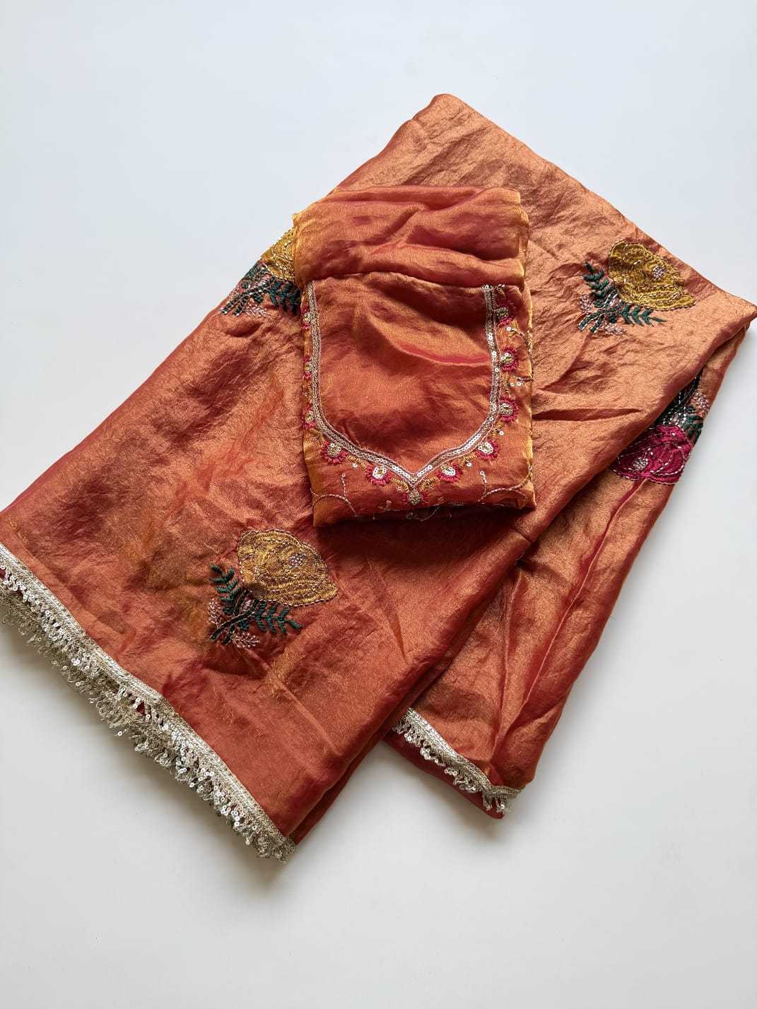 Space Silk Soft Saree in Rust