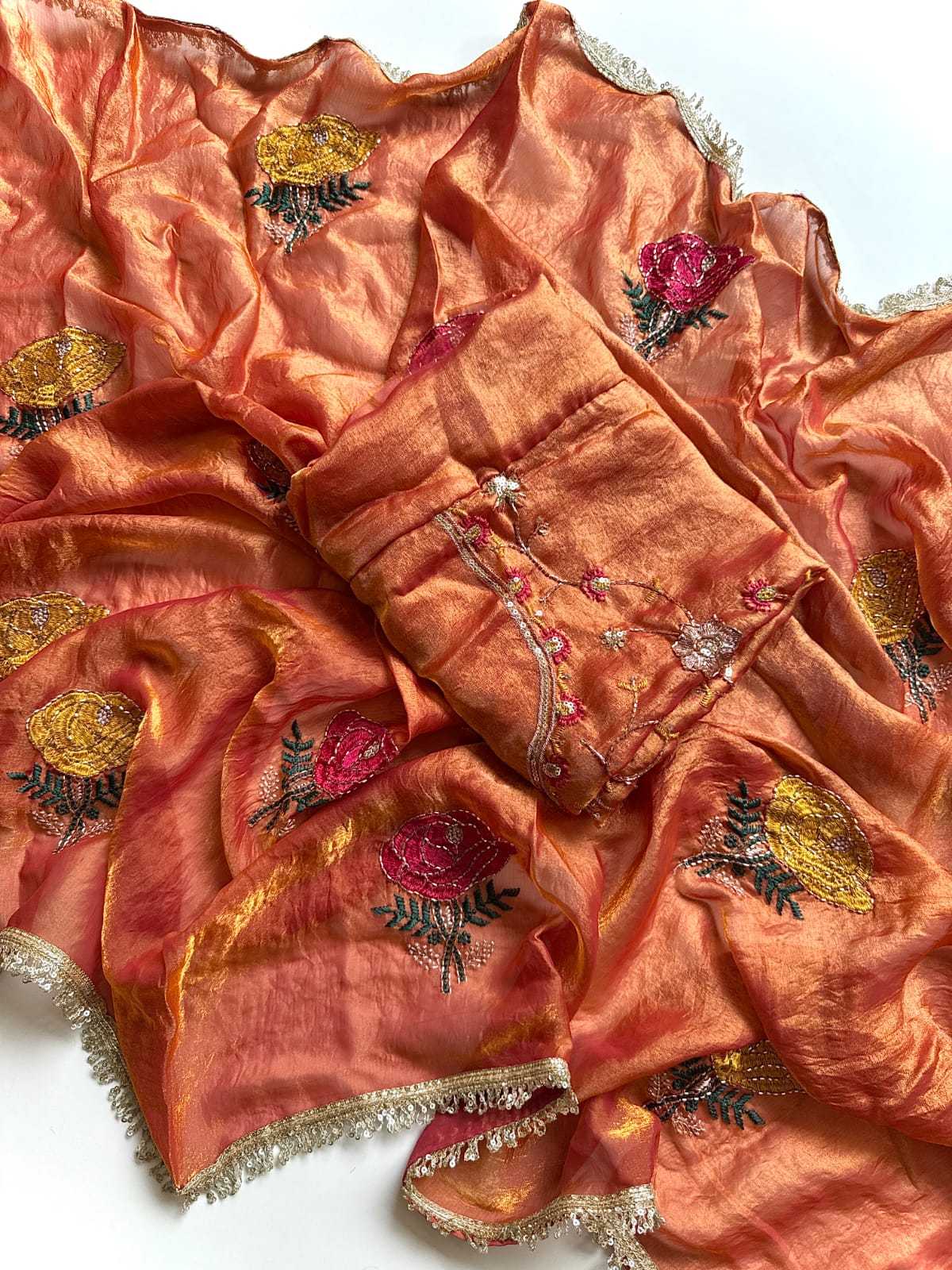 Space Silk Soft Saree in Rust
