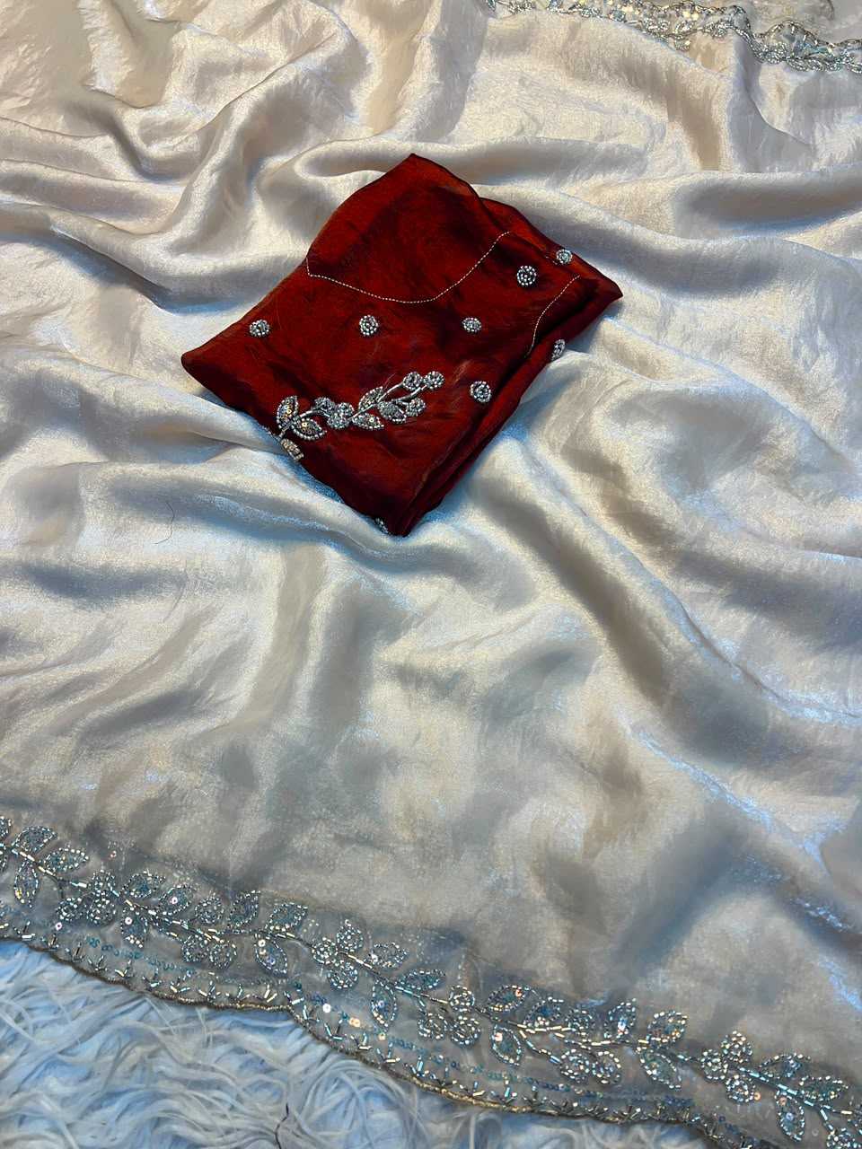 Space Silk Soft Saree in Light Red