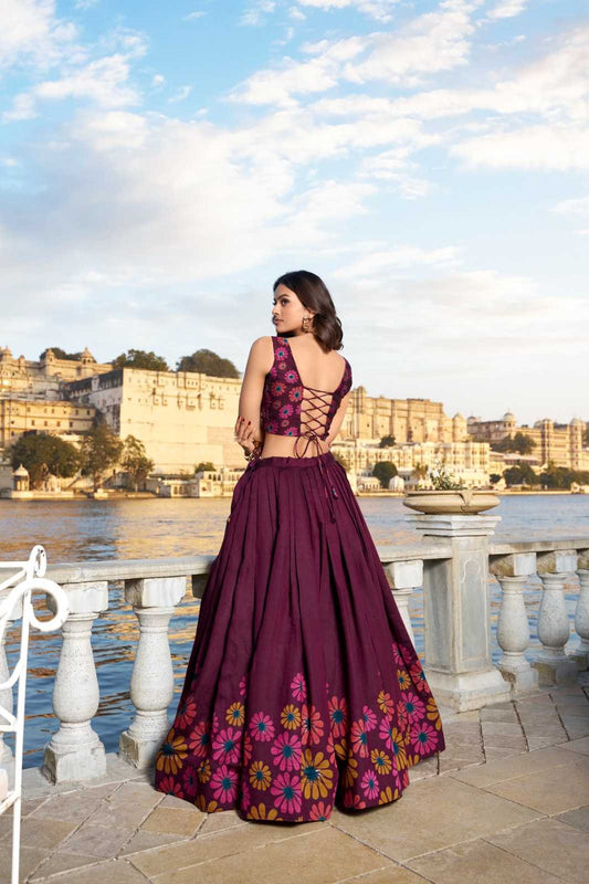 Tussar Silk Designer Lehenga in Dark Maroon