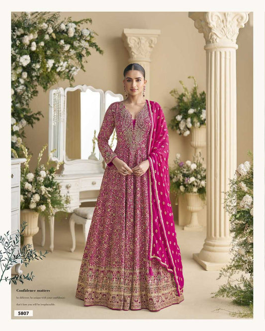 Georgette Long Designer Gown with Embroidery