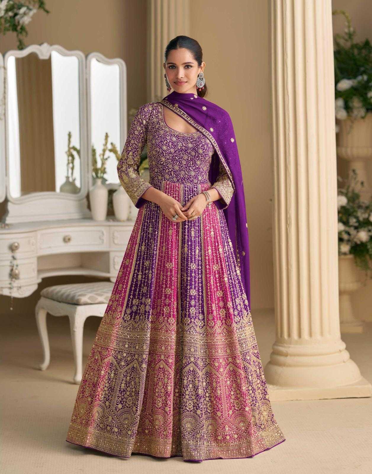 Georgette  Sequin Heavy Embroidery Long Anarkali Gown