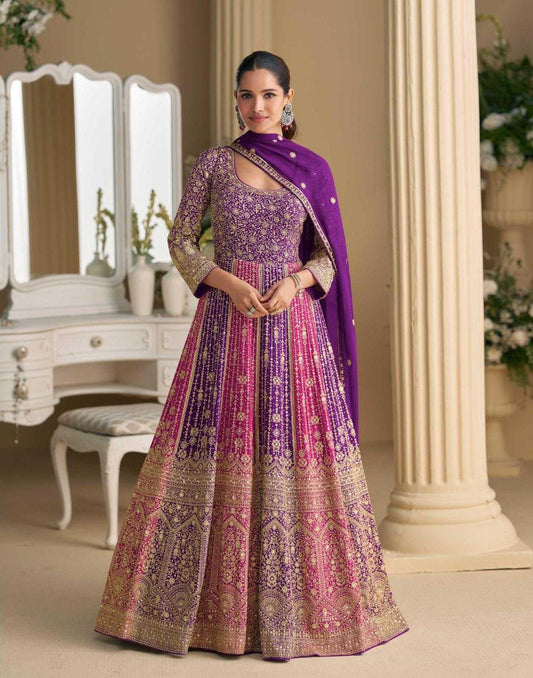 Georgette  Sequin Heavy Embroidery Long Anarkali Gown