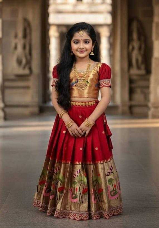 Paithani Silk  Kids Pattu pavadai lehenga choli | KESH503 8136