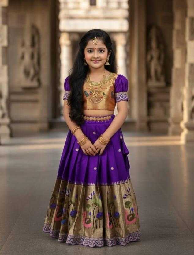 Paithani Silk  Kids Pattu pavadai lehenga choli