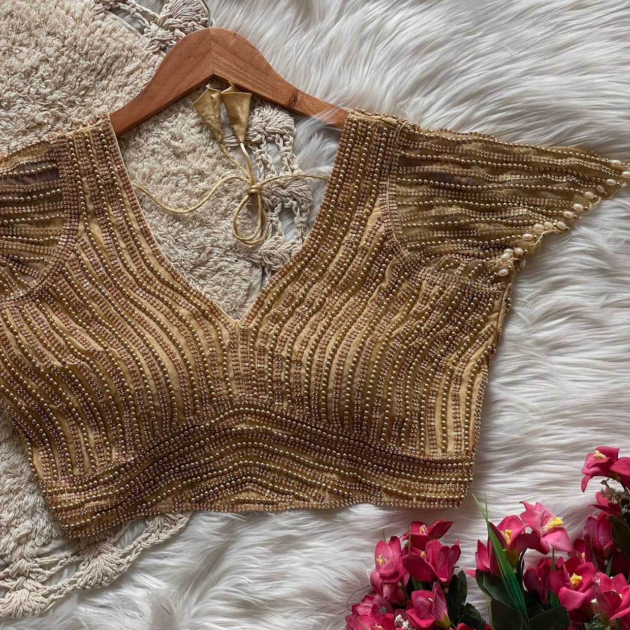 Pure Silk Readymade Designer Blouse Handcrafted pearl work