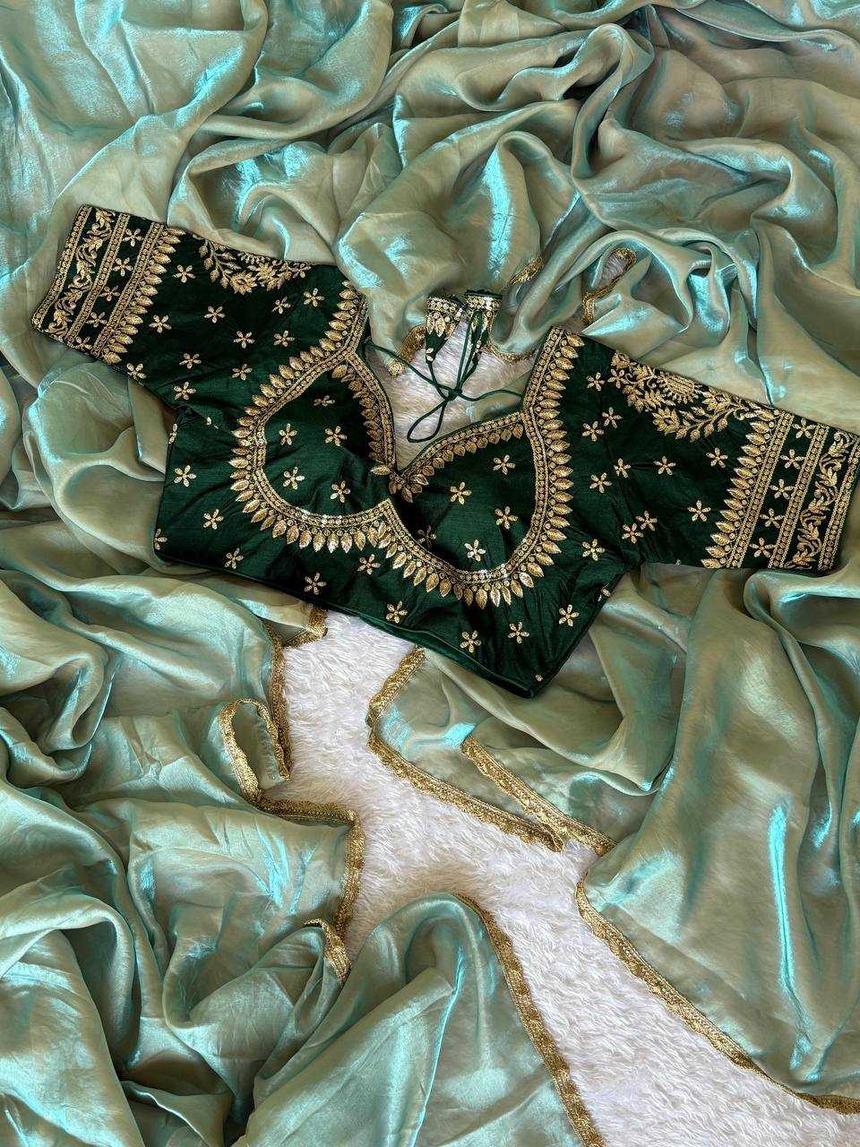 GlassTissue Silk Saree with Blouse| Chiffon silk saree