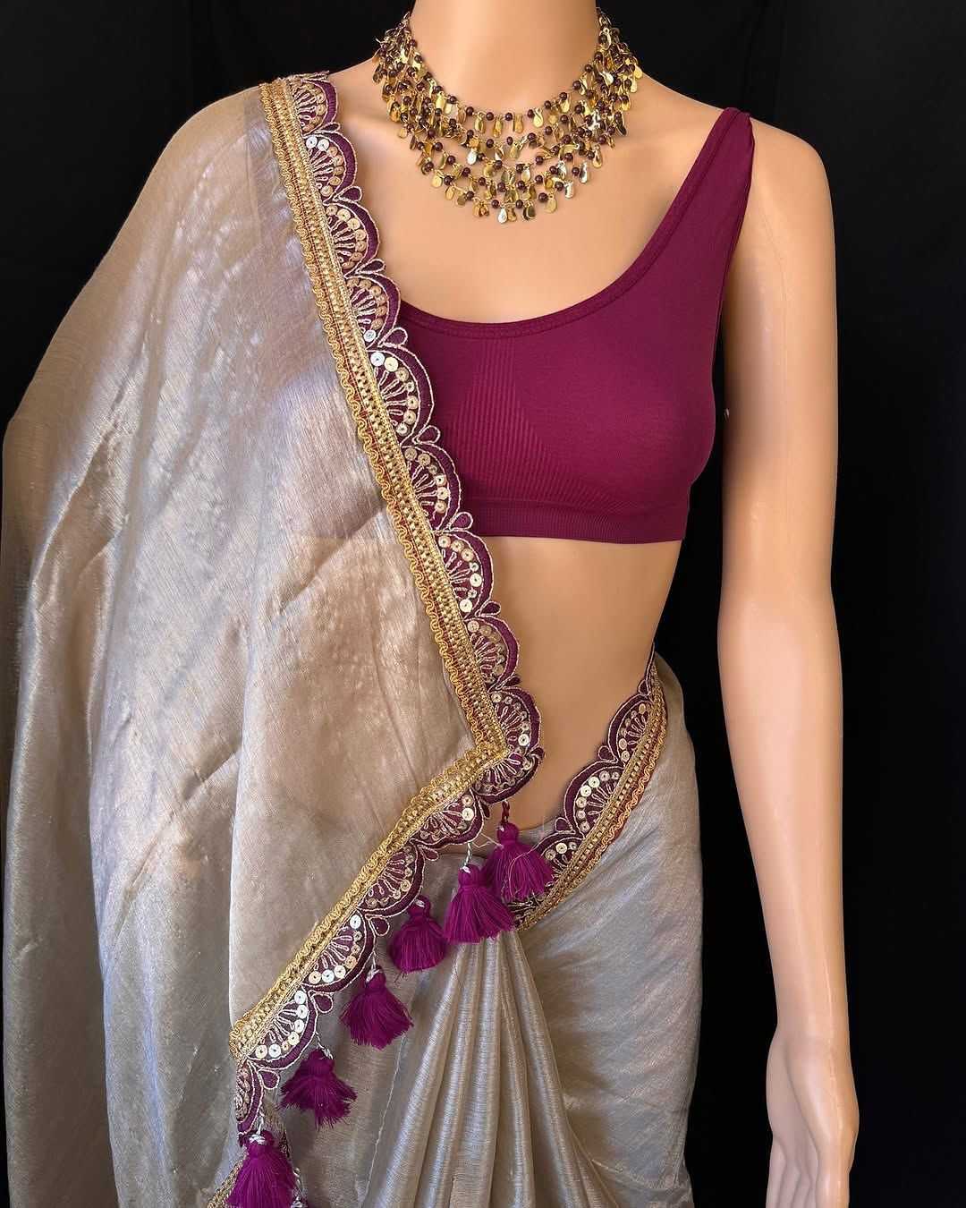 Cotton Tissue Silk Lace Border Saree